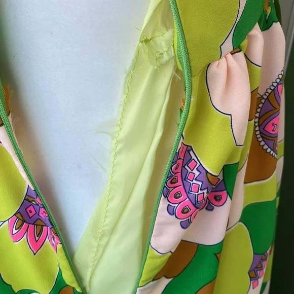 Vintage 60s 70s Psychedelic Floral Maxi Dress - Picture 9 of 10